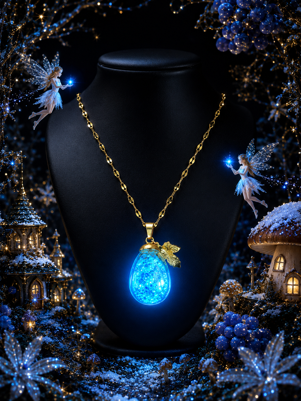 Collier gros Raisin bleu givré — lueur de topaze