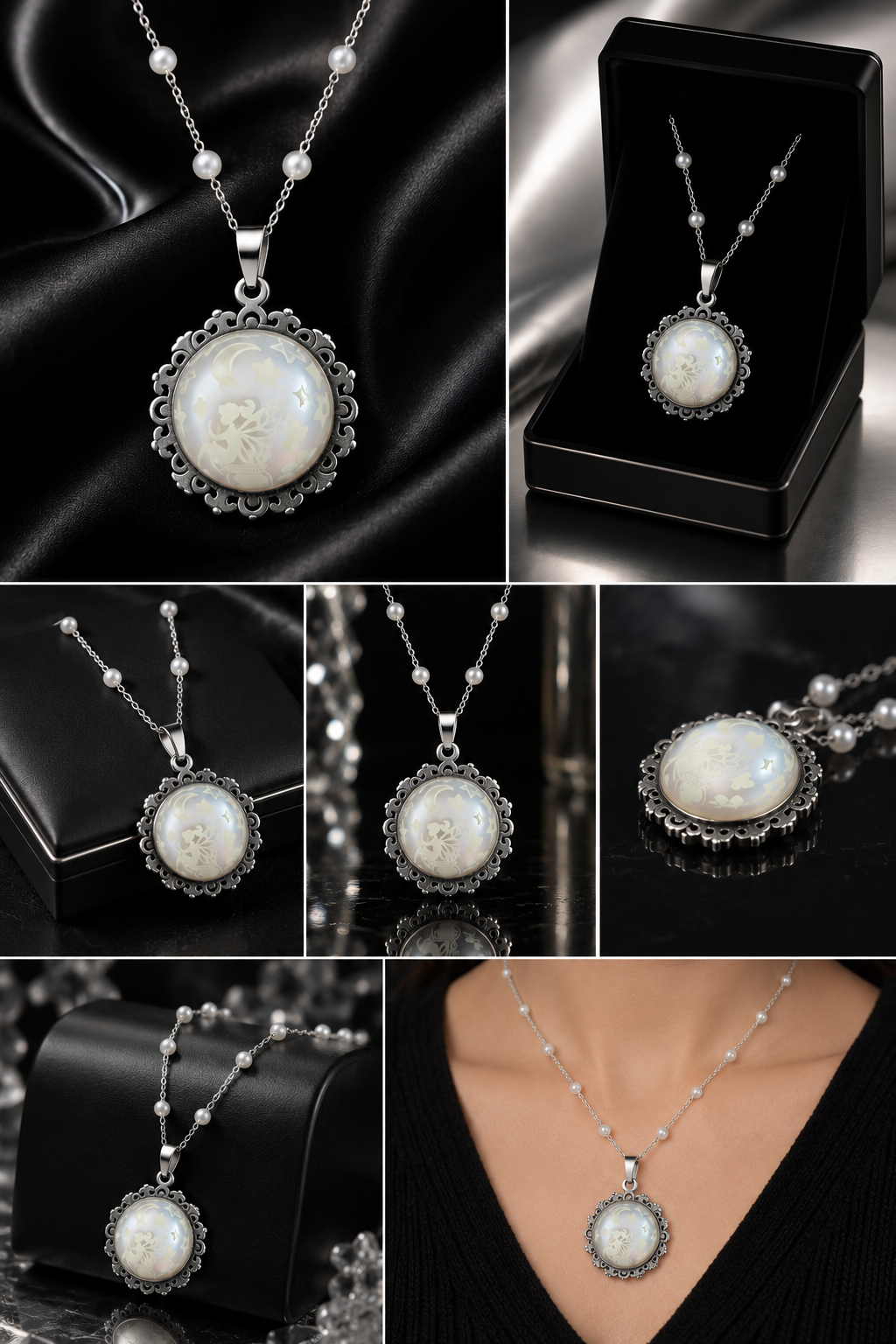 Collier rond à dentelle moyenne perle blanche de la fée penny 2