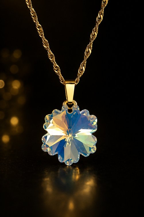 Le collier petit flocon de neige de noel en cristal doré