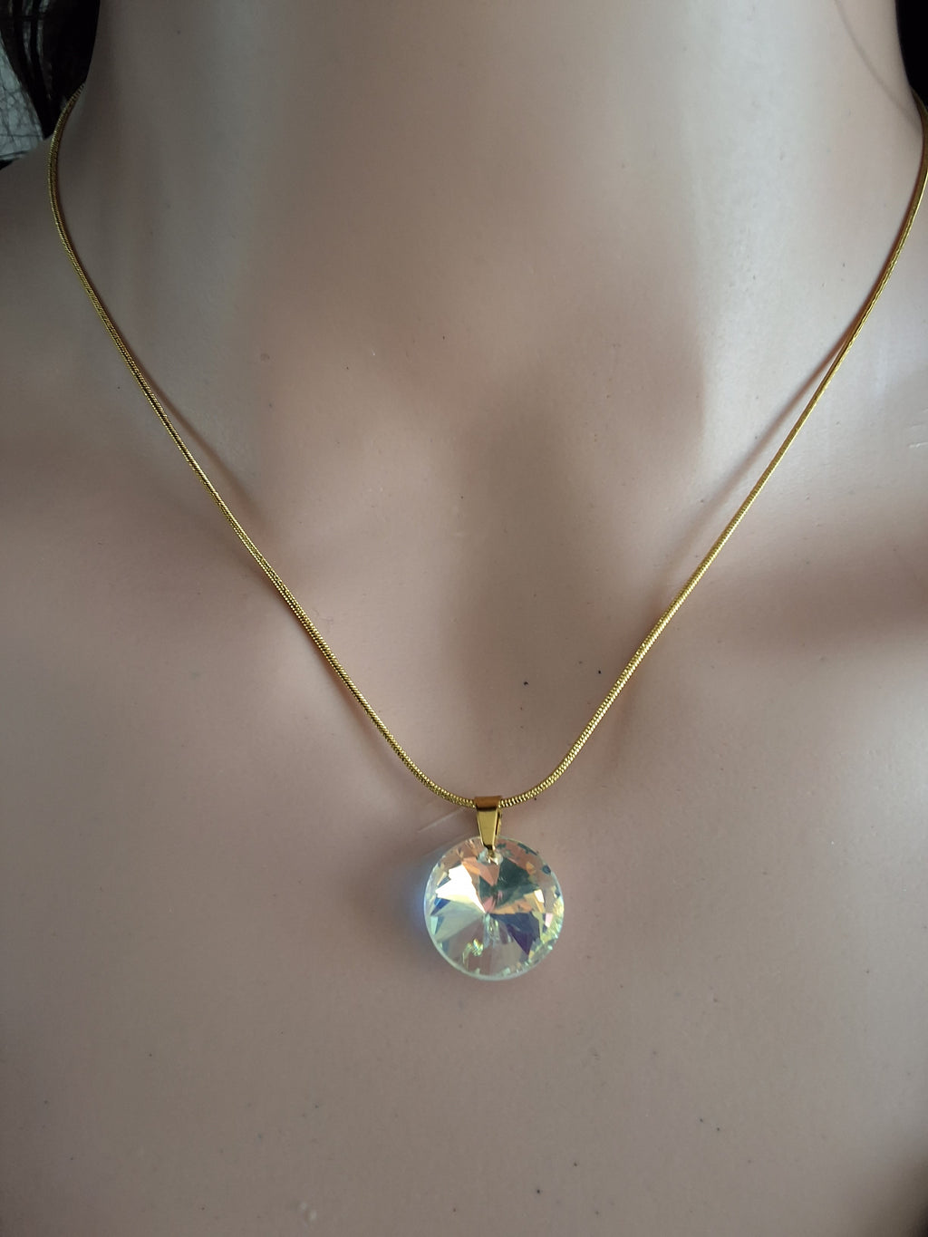 Collier disque en cristal or