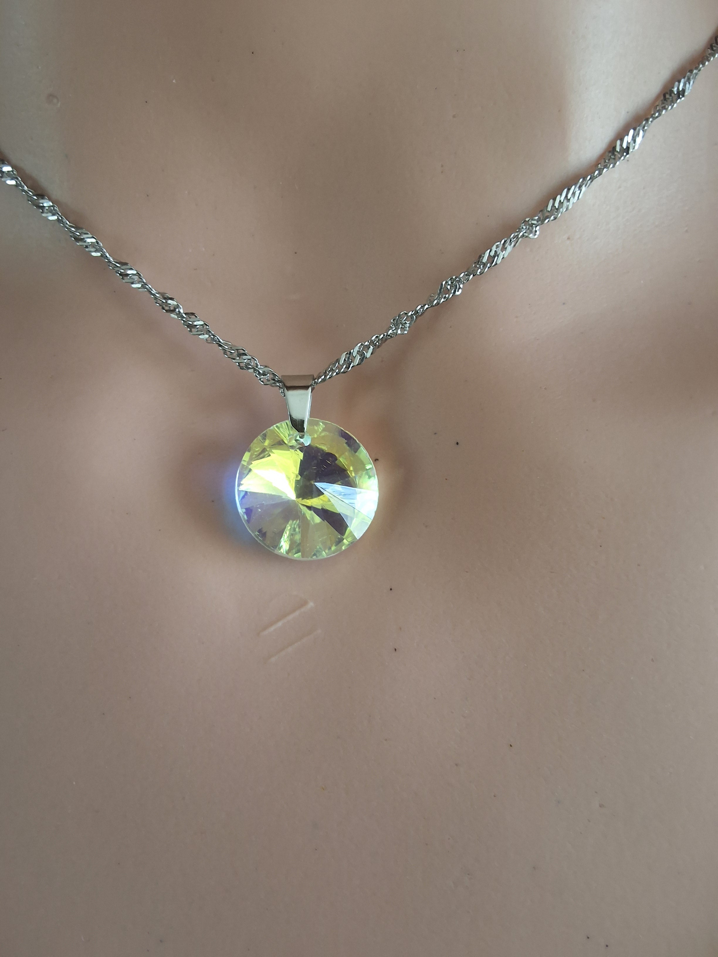 Collier disque en cristal argent