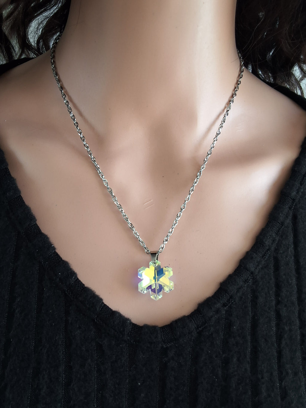 Collier gros flocon de neige en cristal argent