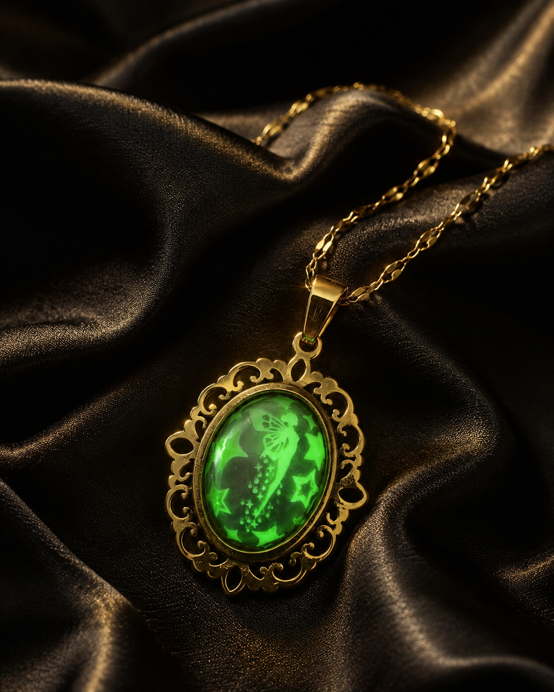 Collier or ovale à dentelle avec petites perles blanches de la fée lumina