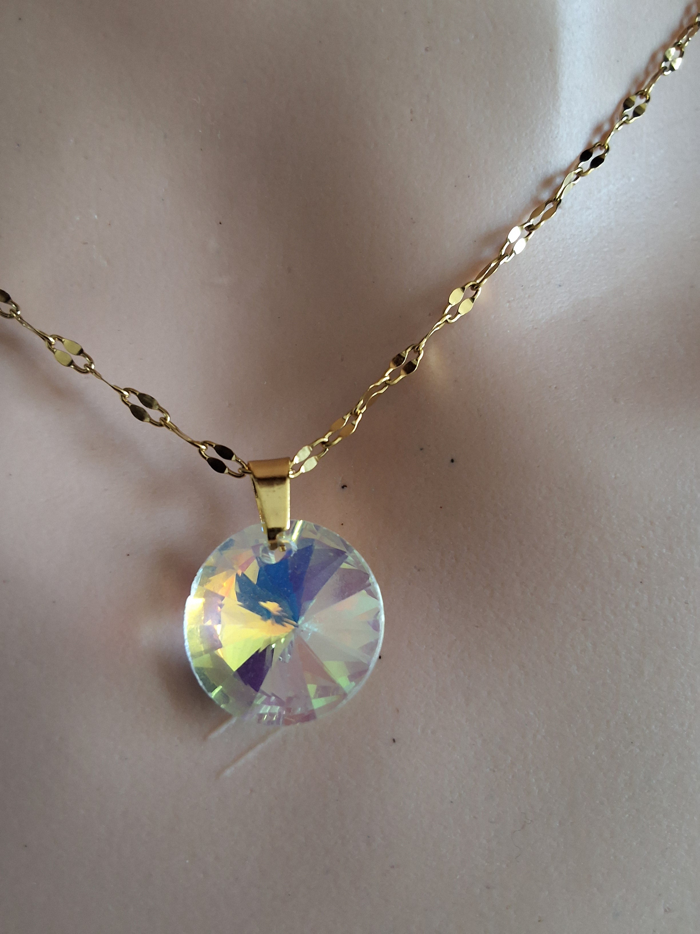 Collier disque en cristal or 2