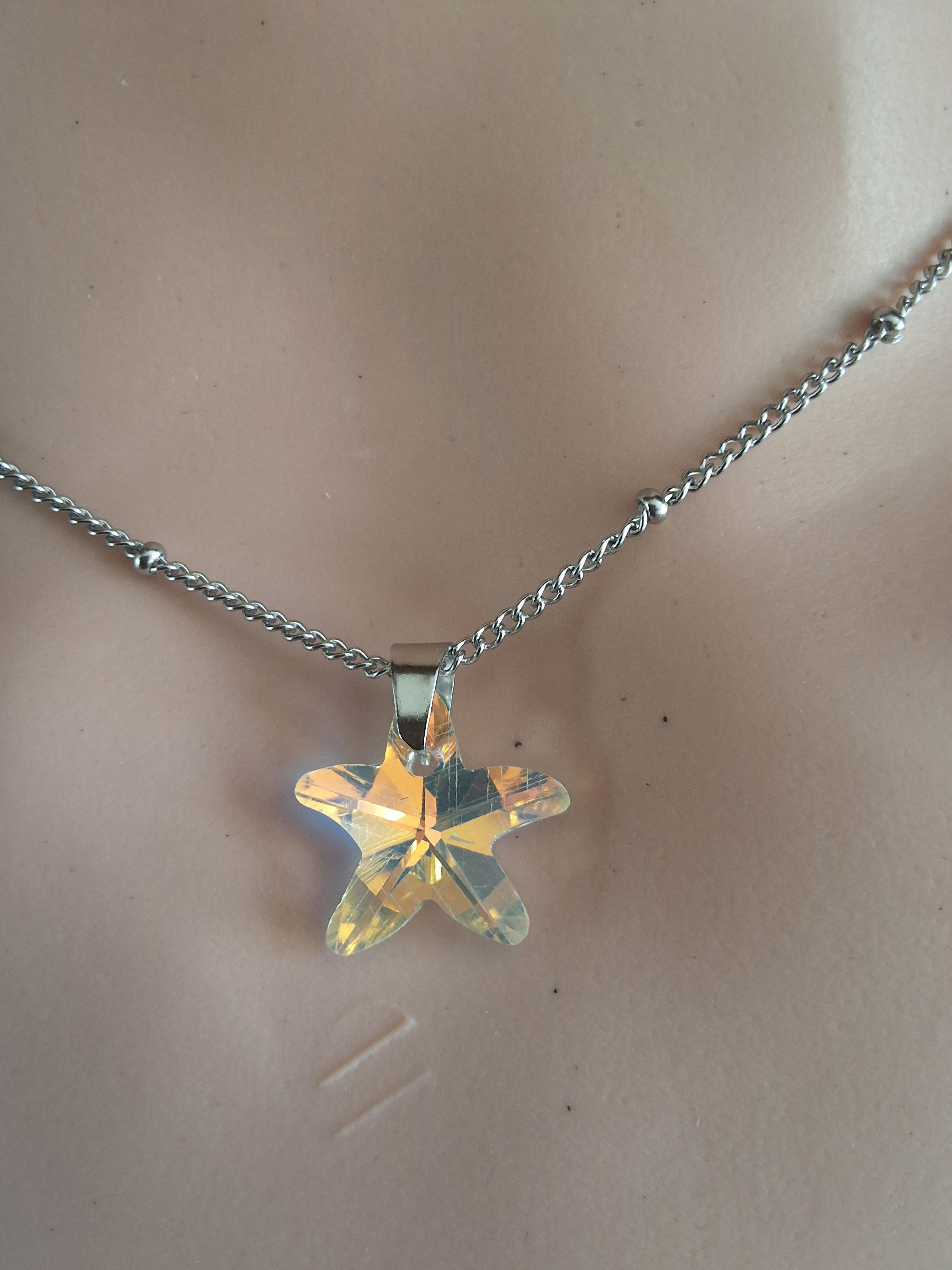 Collier petite étoile de mer en cristal argent