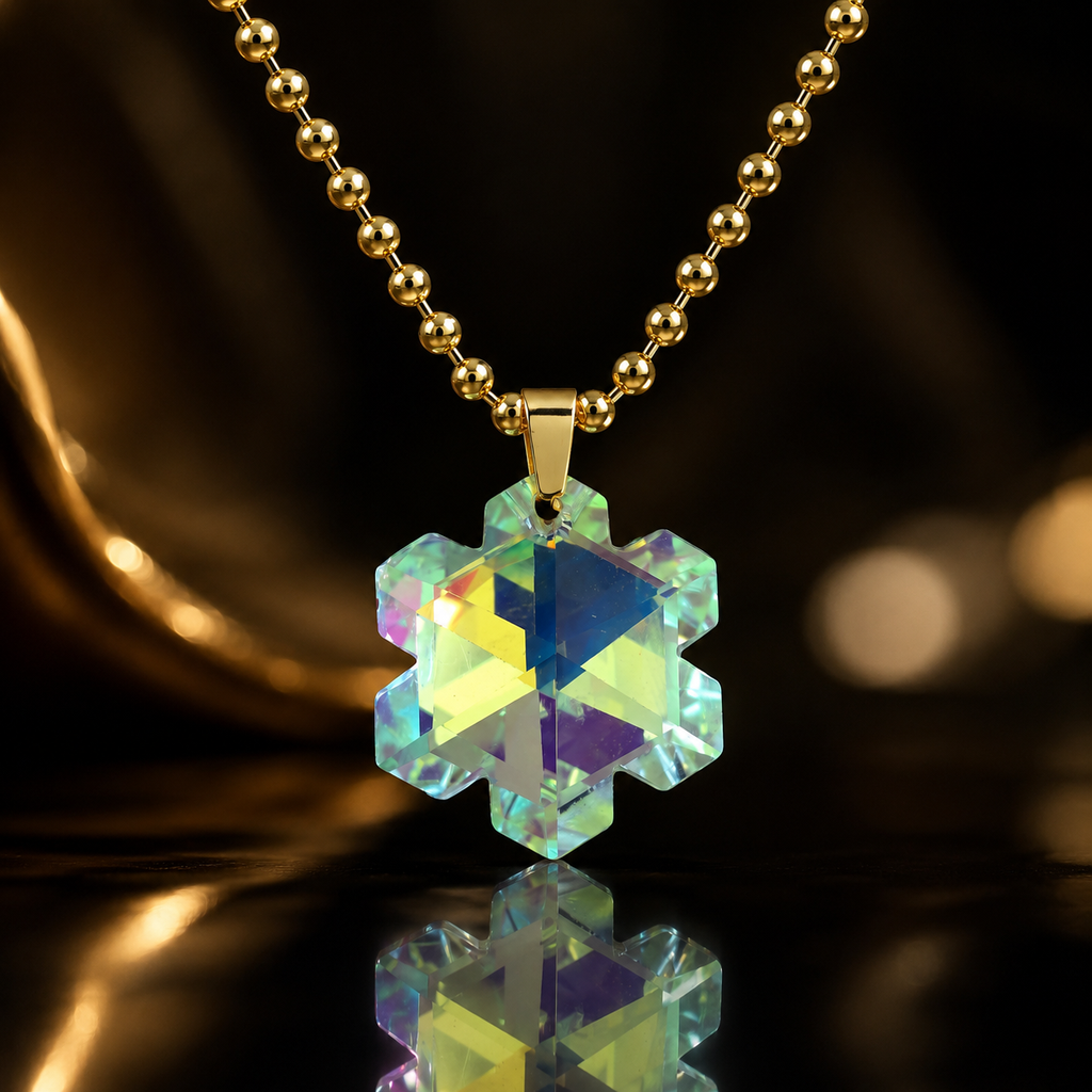 Le collier gros flocon de neige en cristal doré