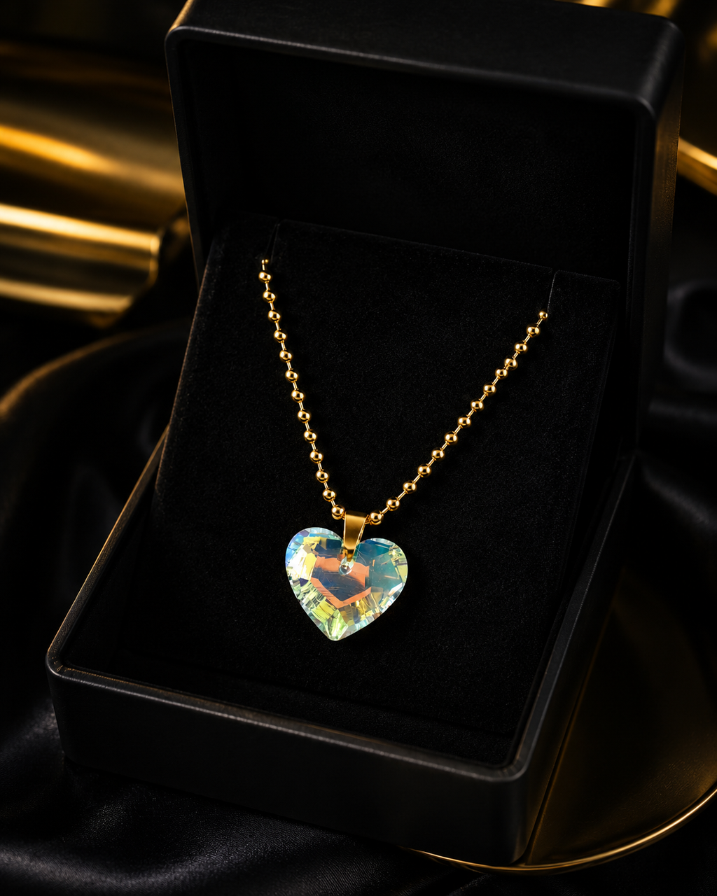 Le collier gros cœur en cristal doré