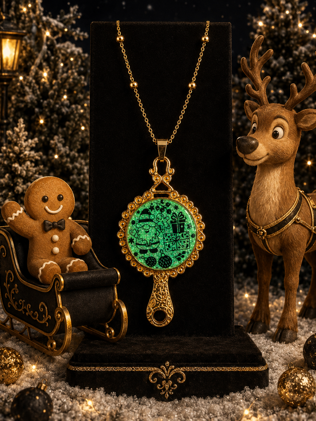 Collier Féerie de Noël Fluorescent – Création Artisanale Plaquée Or 18 Carats