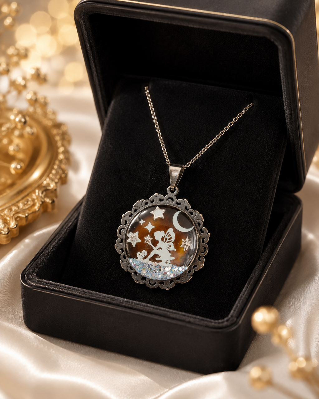 Collier de la fée luna avec grosse perle magique sous les étoiles