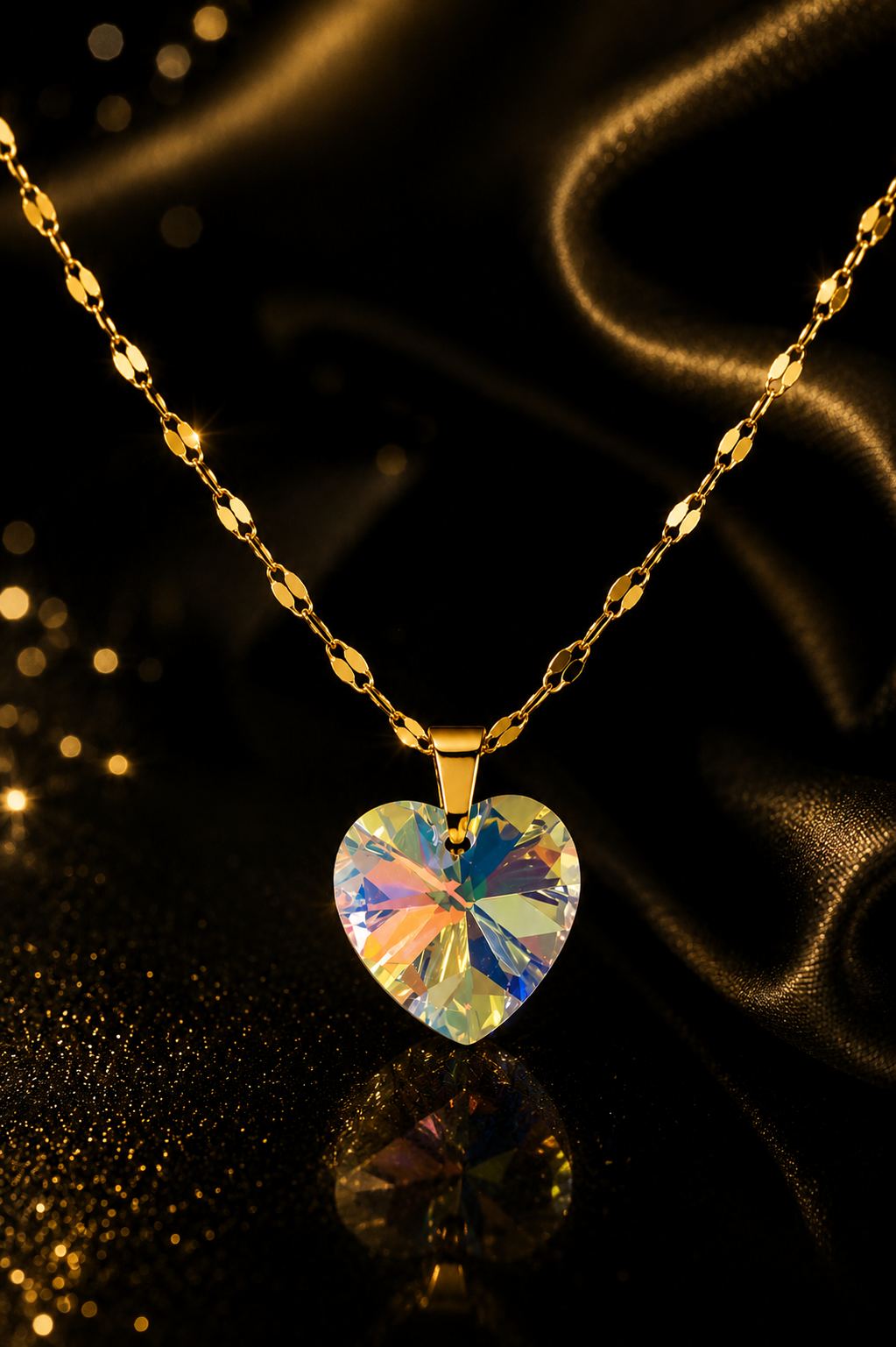 Le collier petit cœur enchanté en cristal doré