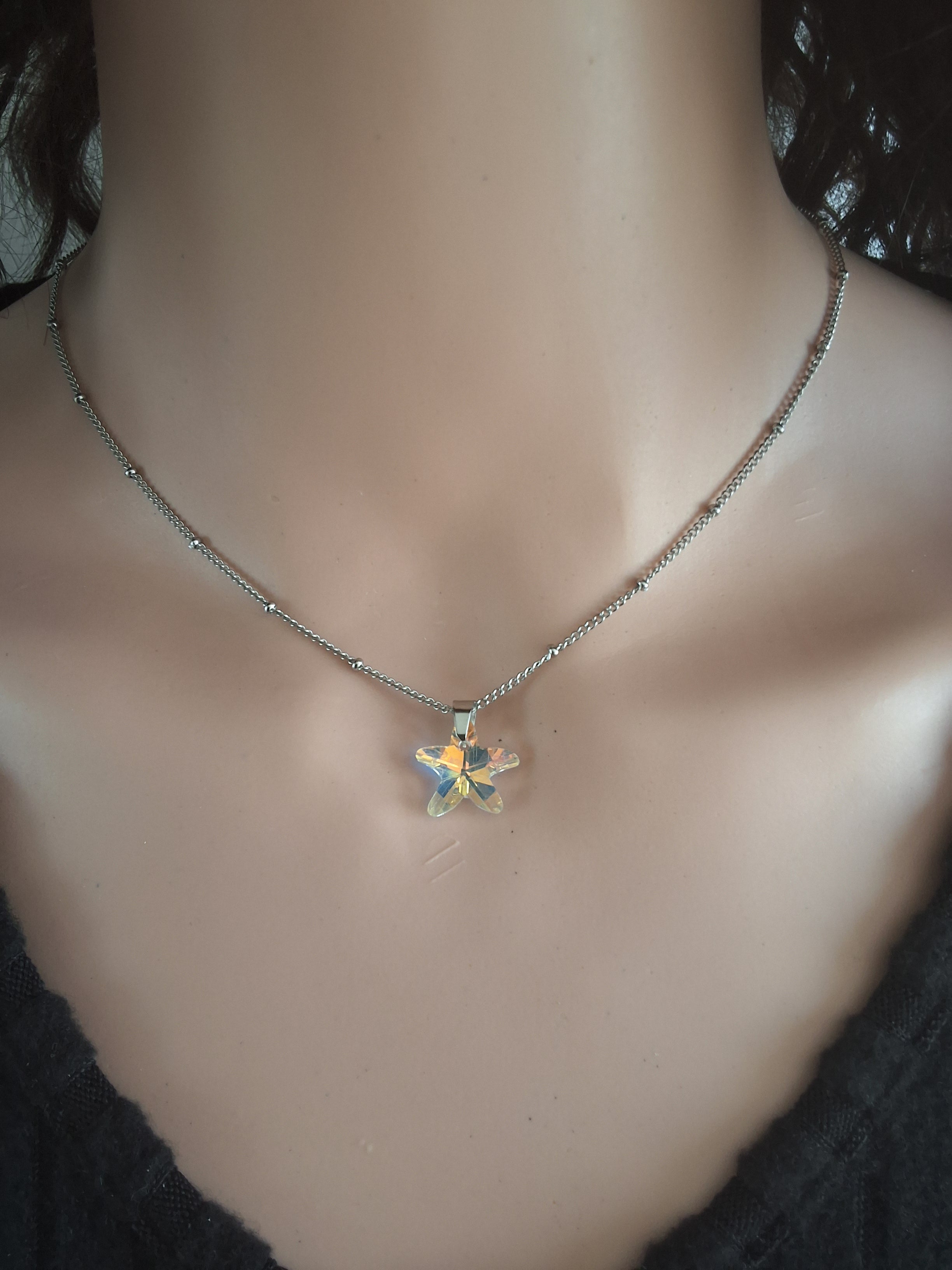 Collier petite étoile de mer en cristal argent