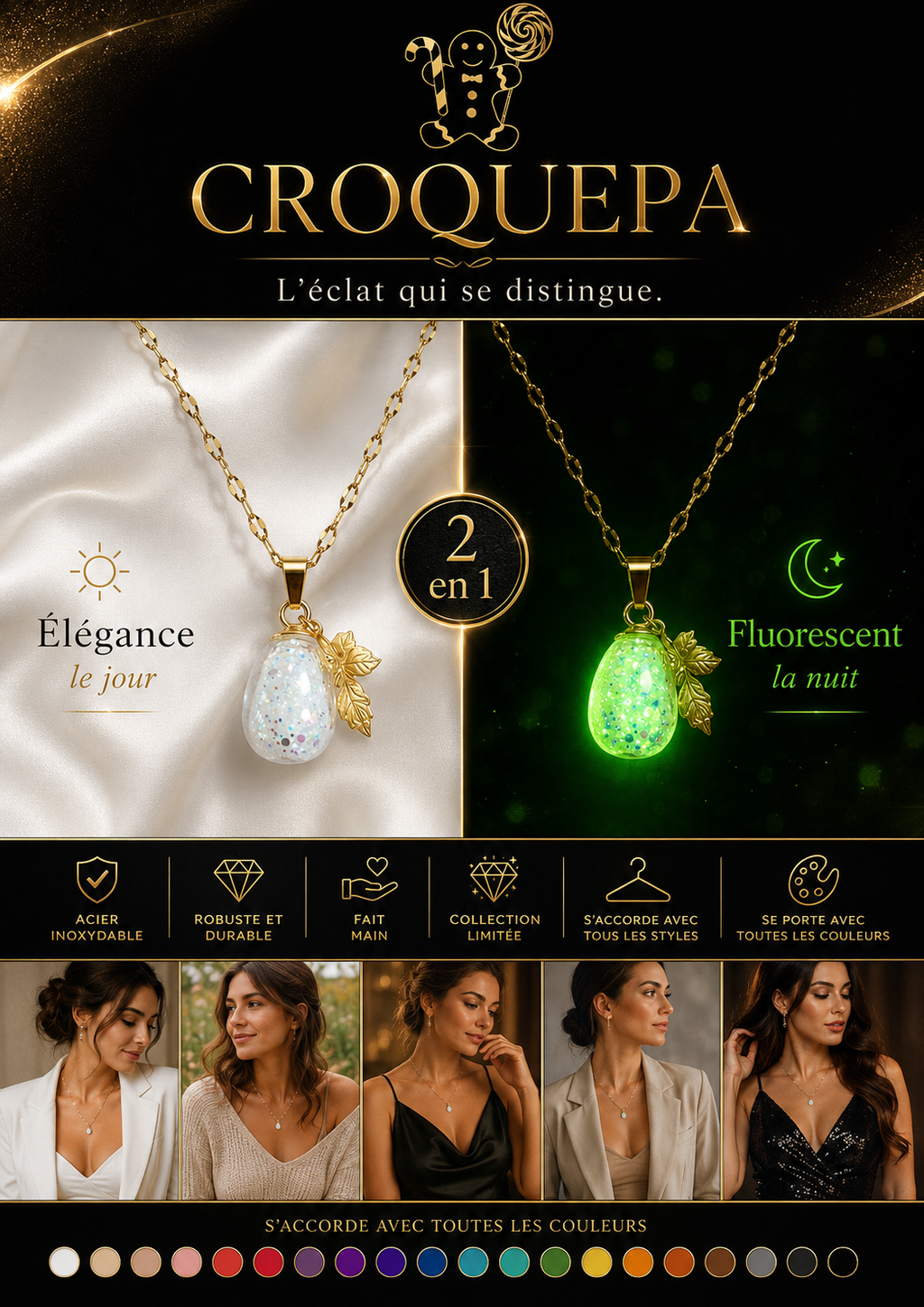 Collier or enchanté de raisin vert