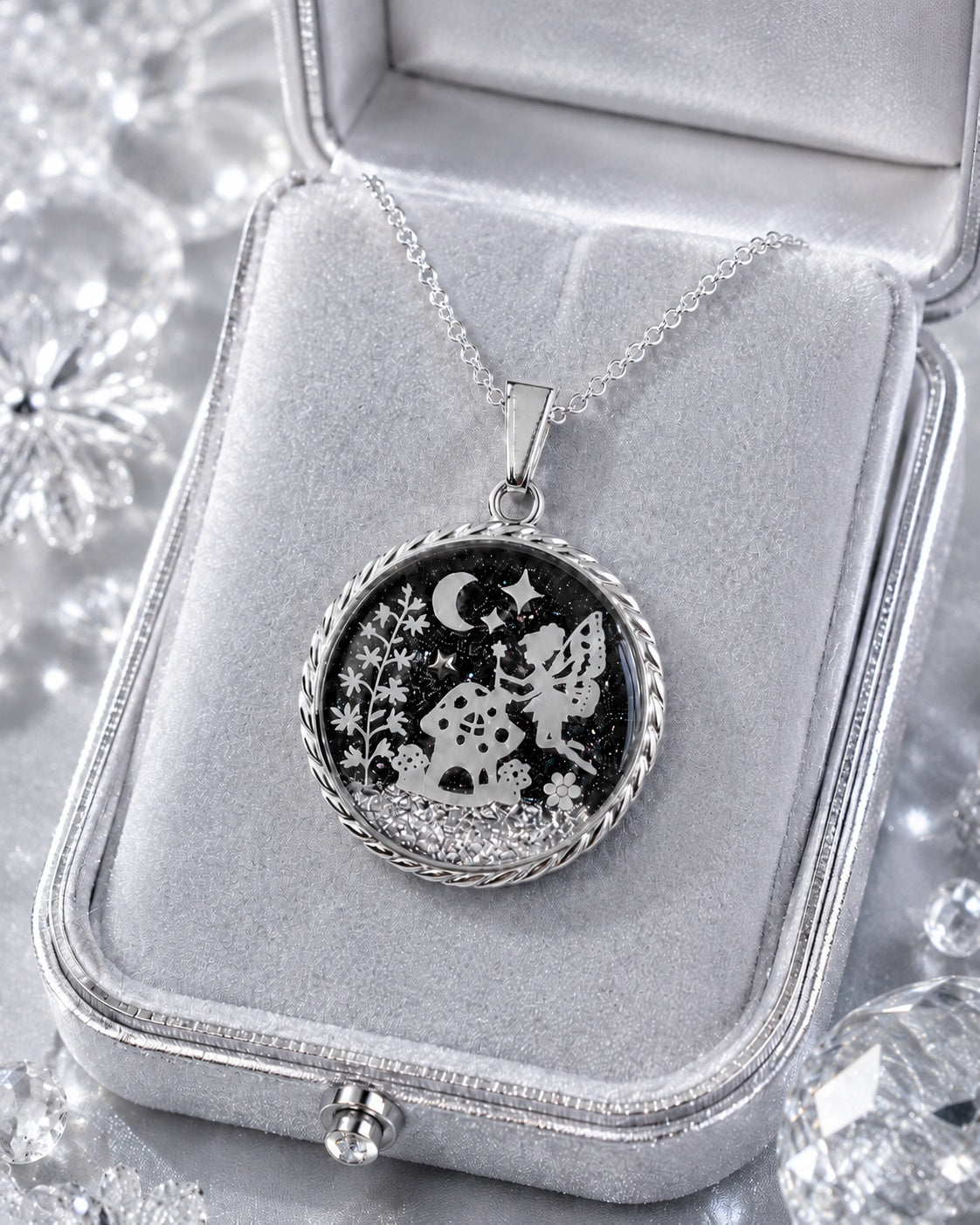 Collier avec pendentif rond à corde de la fée félicia argent
