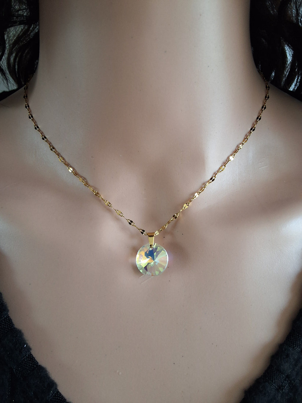 Collier disque en cristal or 2