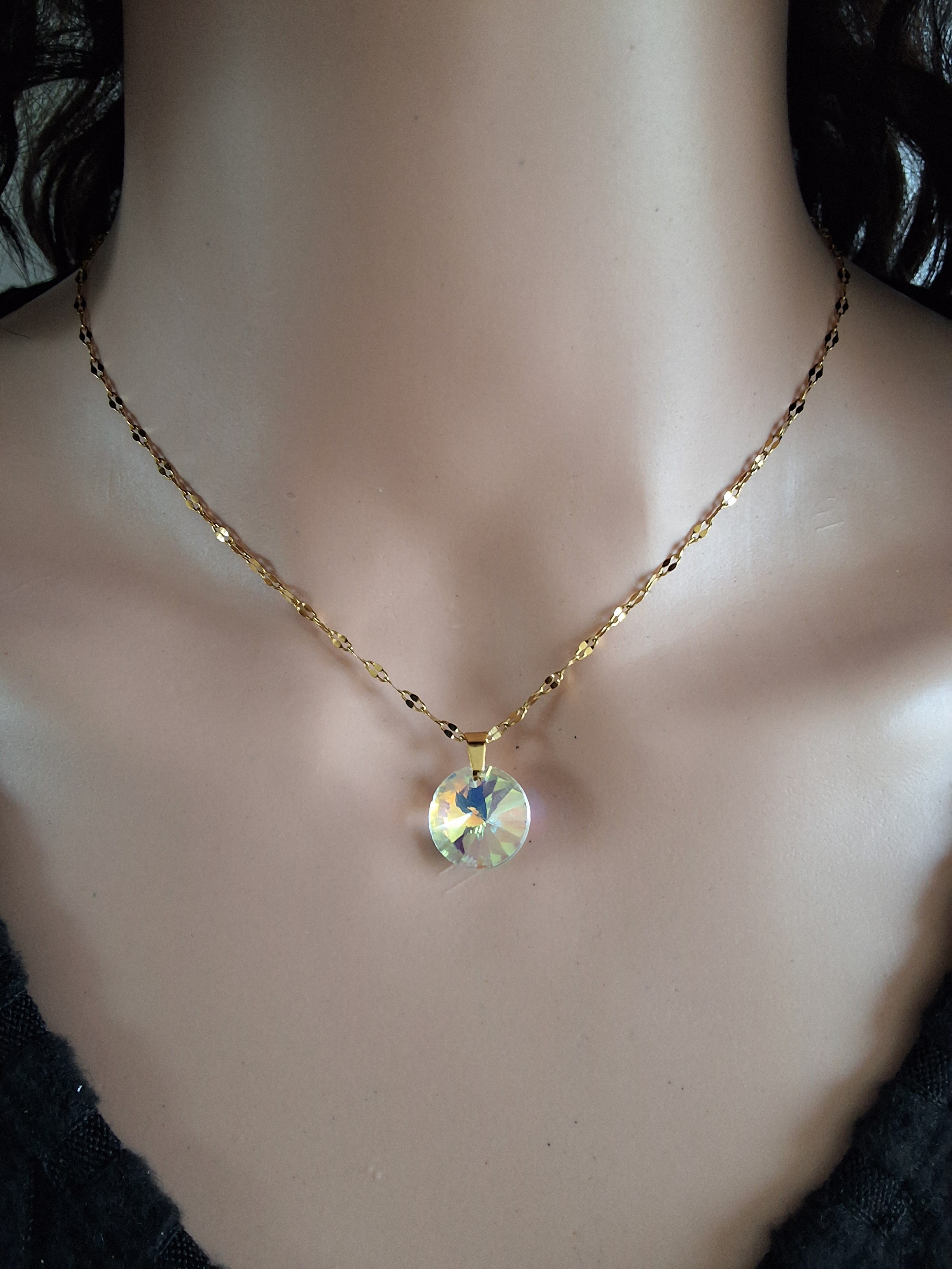 Collier disque en cristal or 2