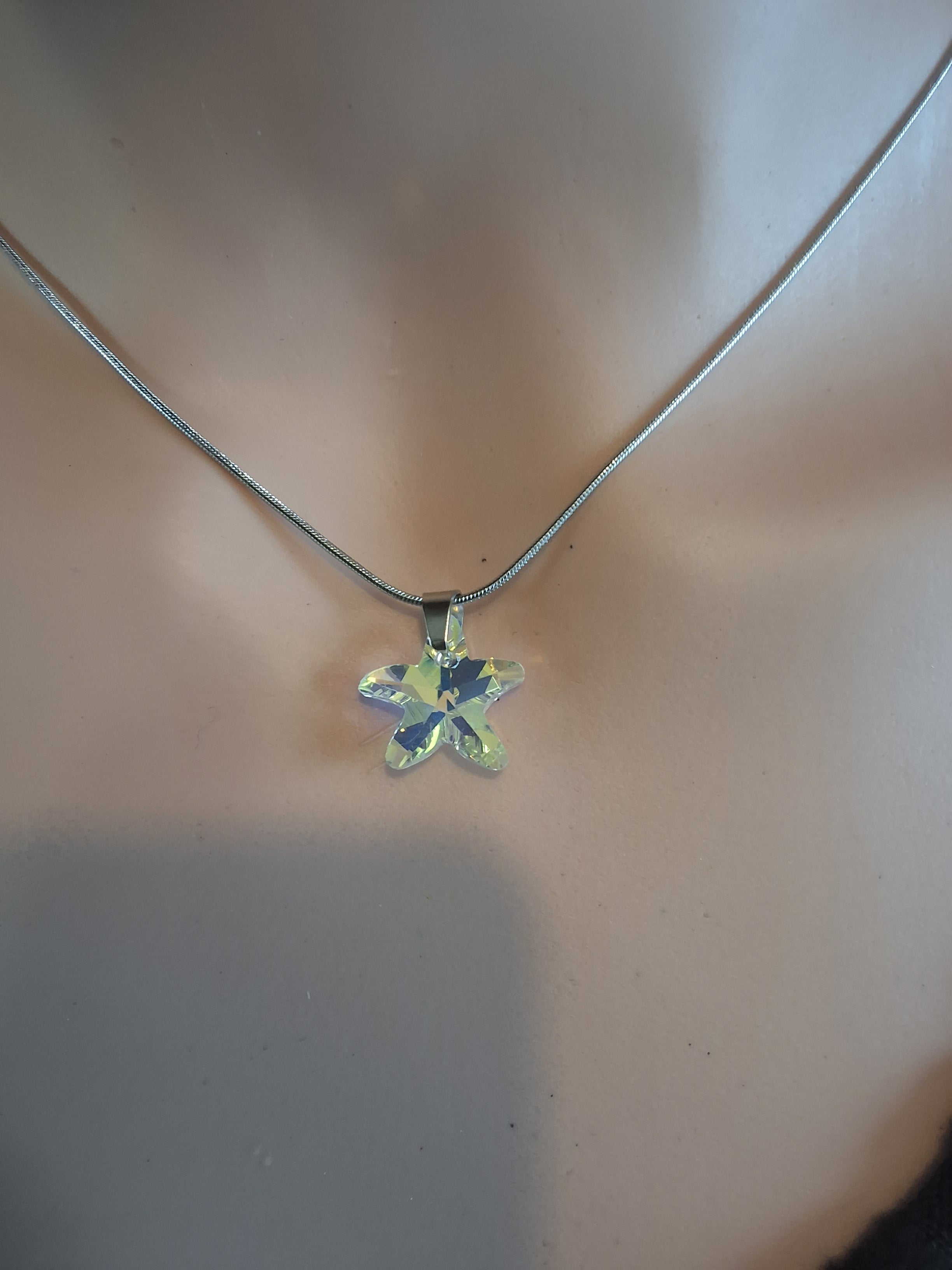 Collier petite étoile de mer 2 en cristal argent