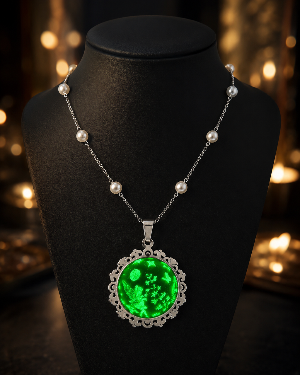 Collier rond à dentelle moyenne perle blanche de la fée jadelia
