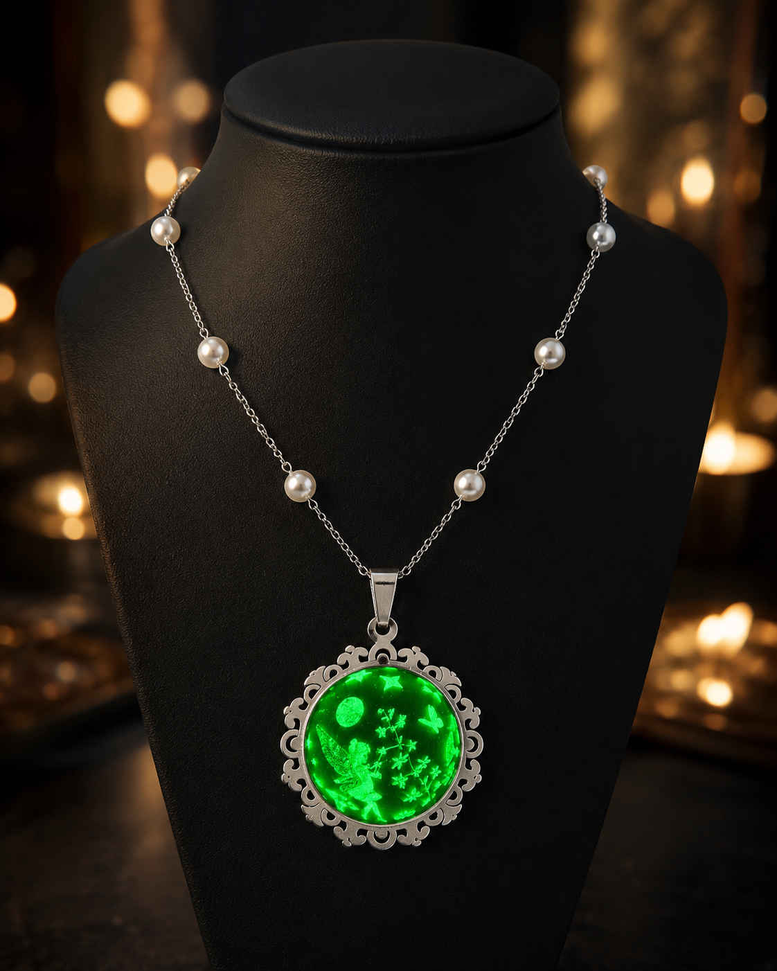 Collier rond à dentelle moyenne perle blanche de la fée jadelia