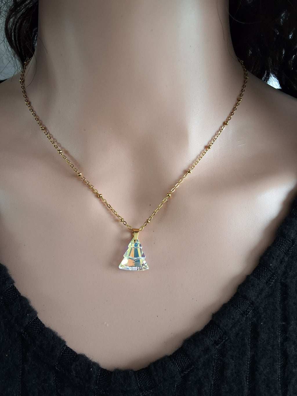 Collier sapin en cristal or