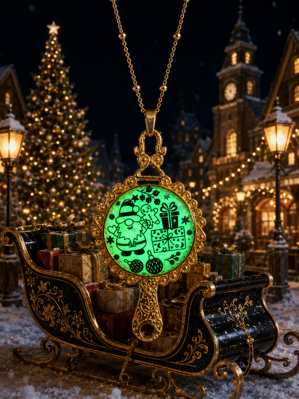 Collier Féerie de Noël Fluorescent – Création Artisanale Plaquée Or 18 Carats