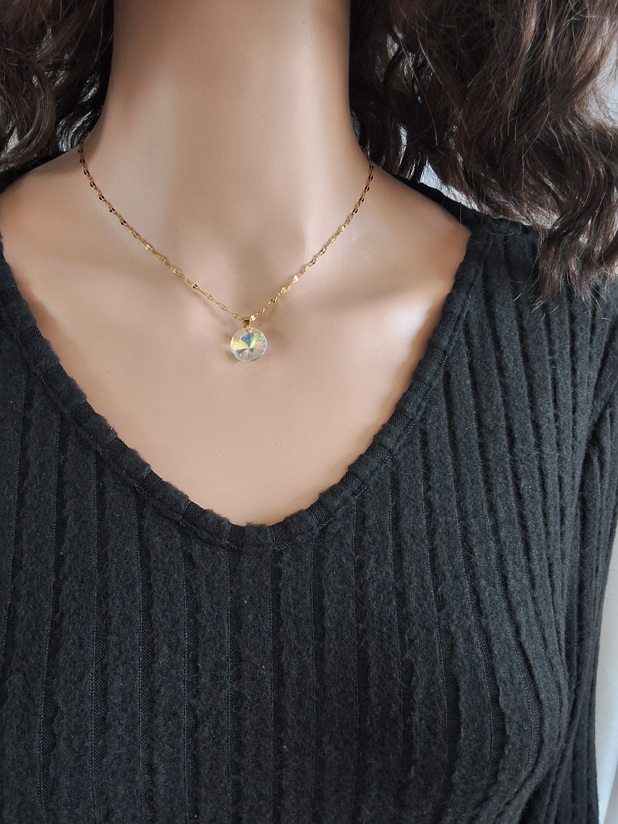 Collier disque en cristal or 2