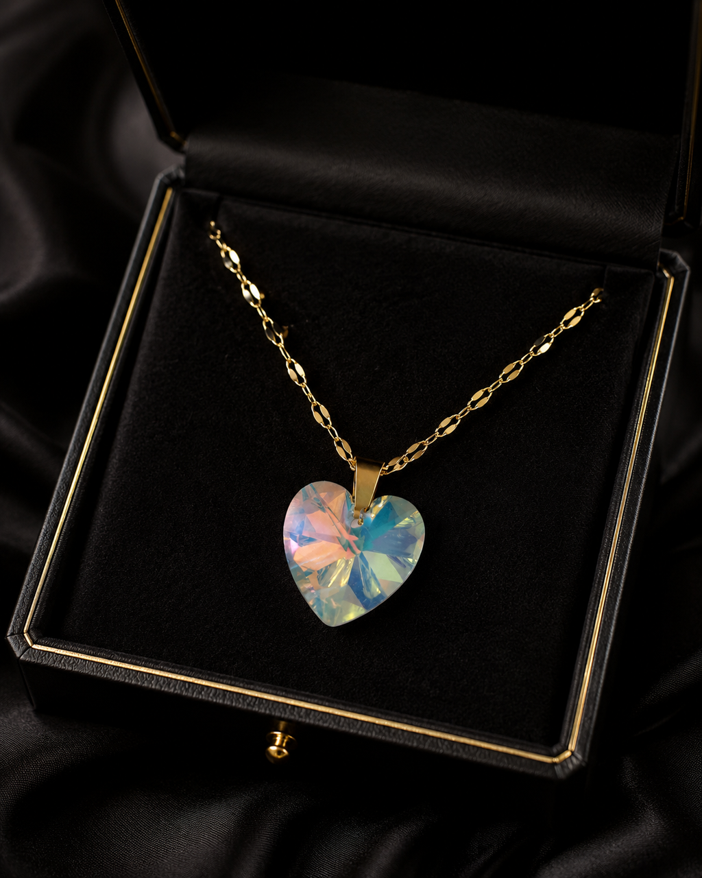 Le collier petit cœur enchanté en cristal doré