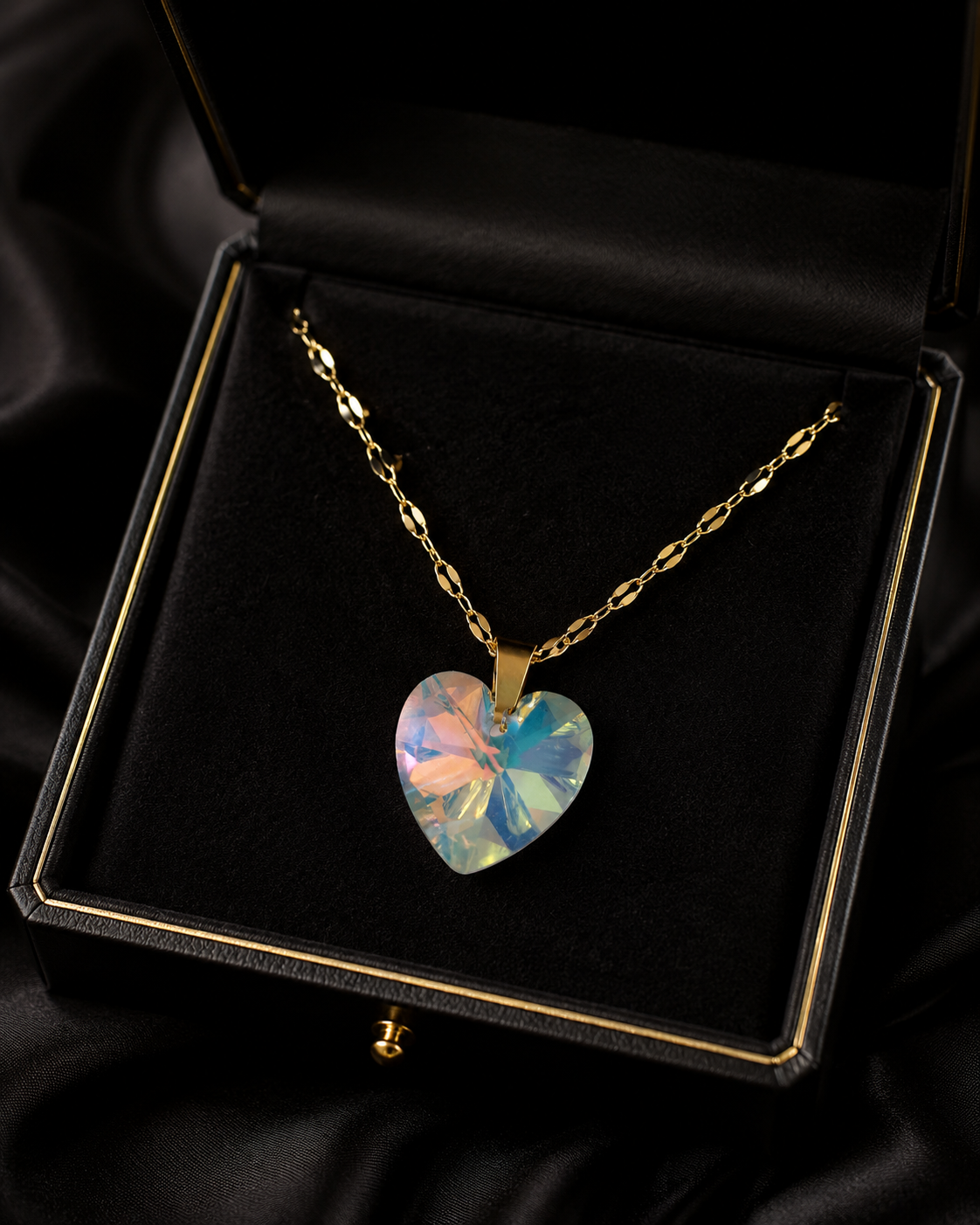Le collier petit cœur enchanté en cristal doré