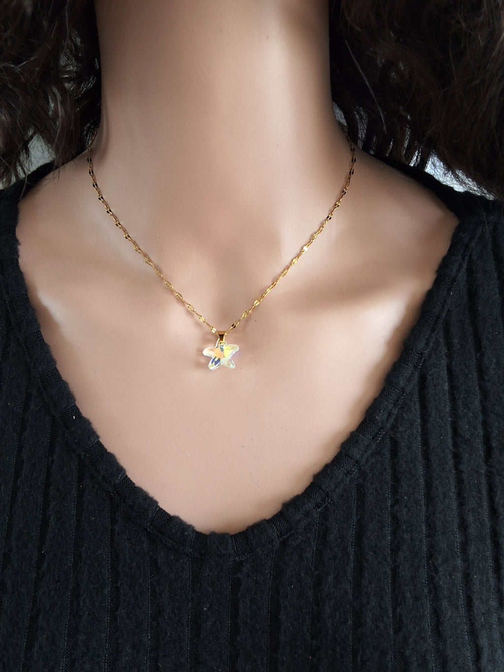 Collier petite étoile de mer en cristal or 2