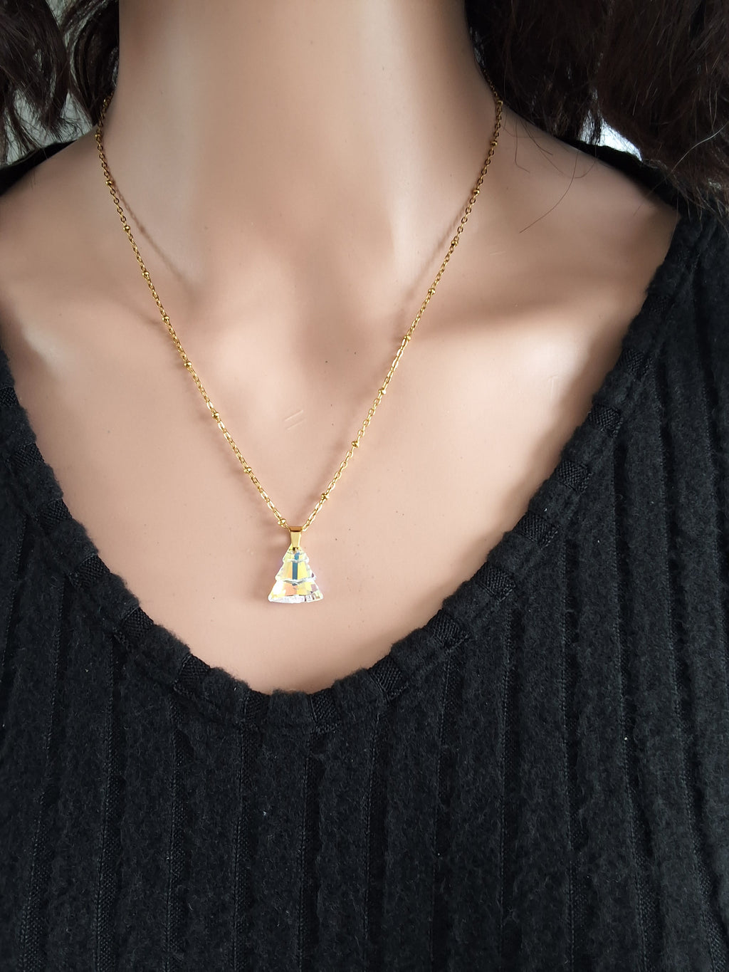 Collier sapin en cristal or