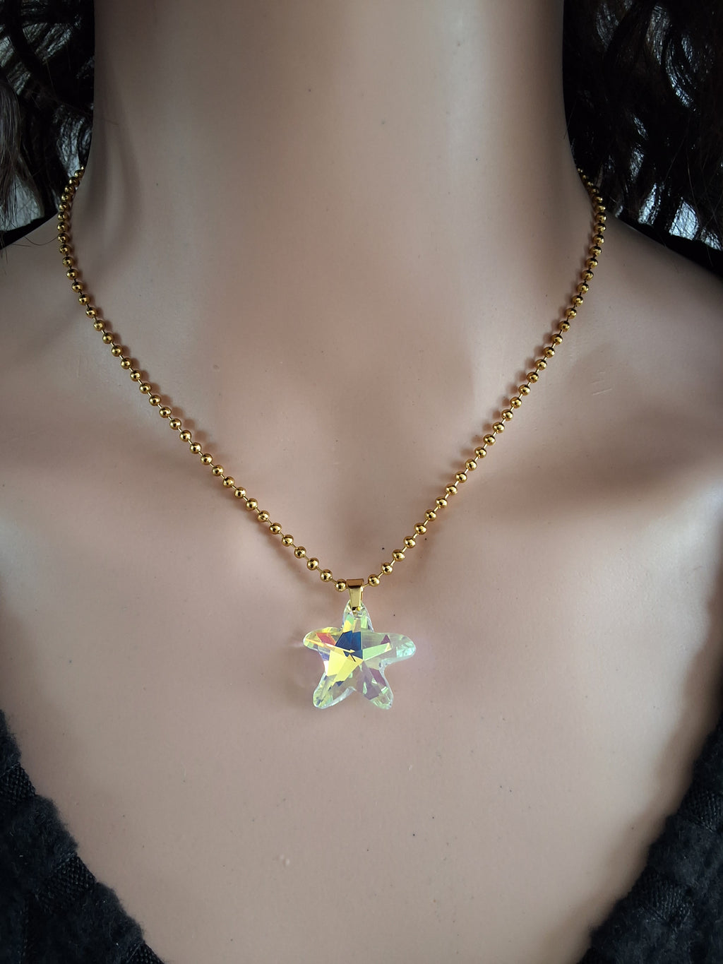 Collier grosse étoile de mer en cristal or