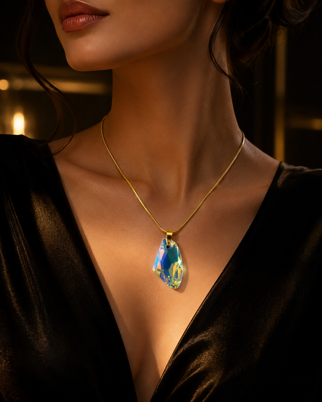 Le collier ailes d’ange en cristal doré
