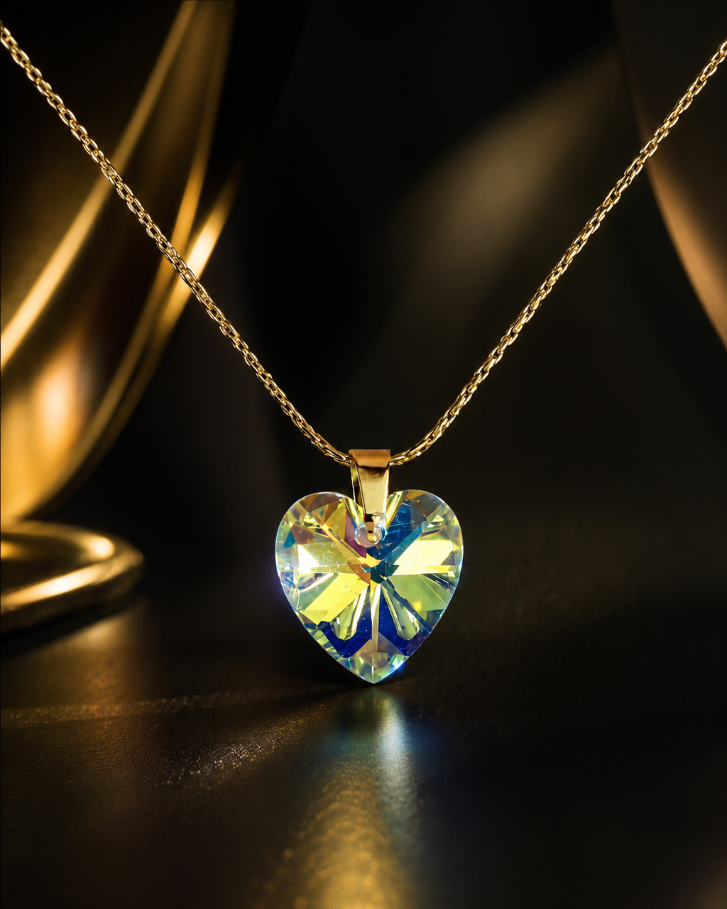 Le collier petit coeur majestueux cristal doré
