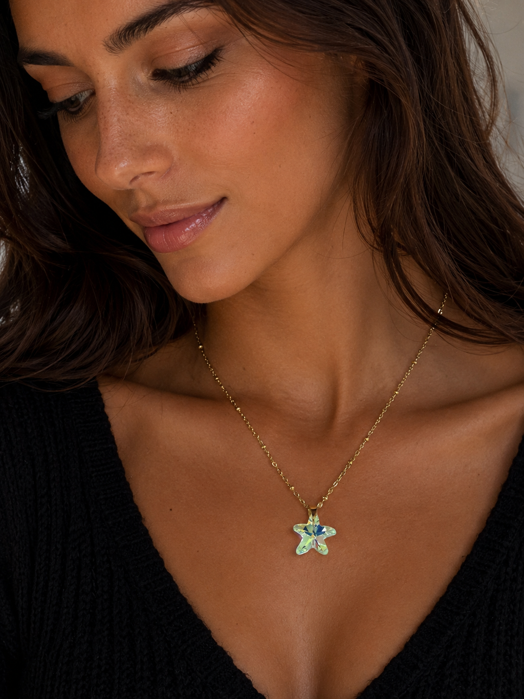 Collier petite étoile de mer en cristal or