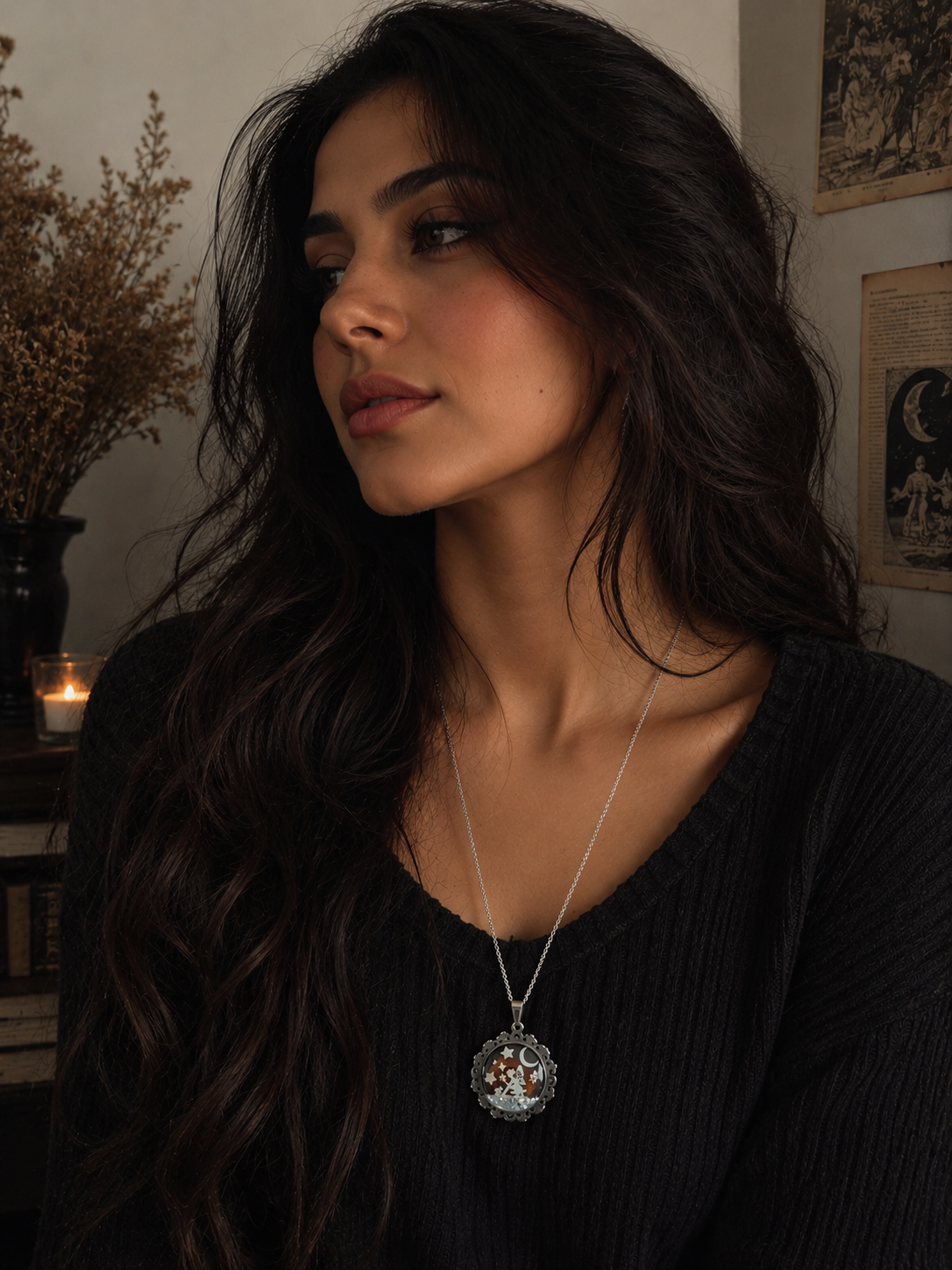 Collier de la fée luna avec grosse perle magique sous les étoiles