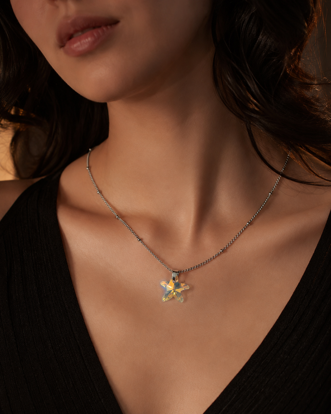 Le collier petite étoile de mer en cristal argenté