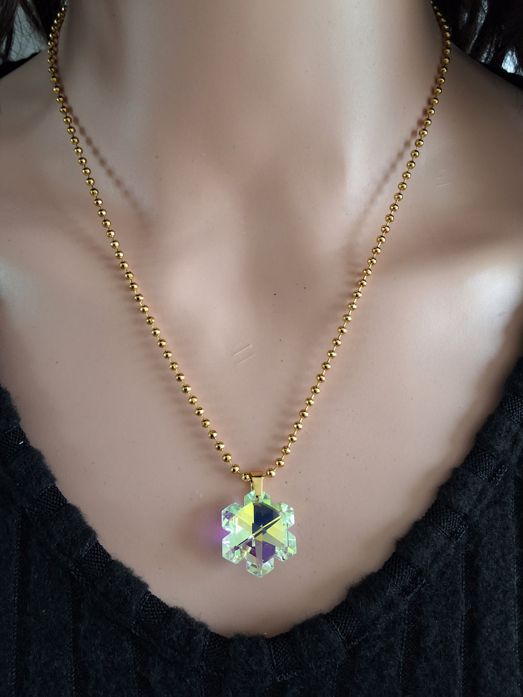 Collier gros flocon de neige en cristal or