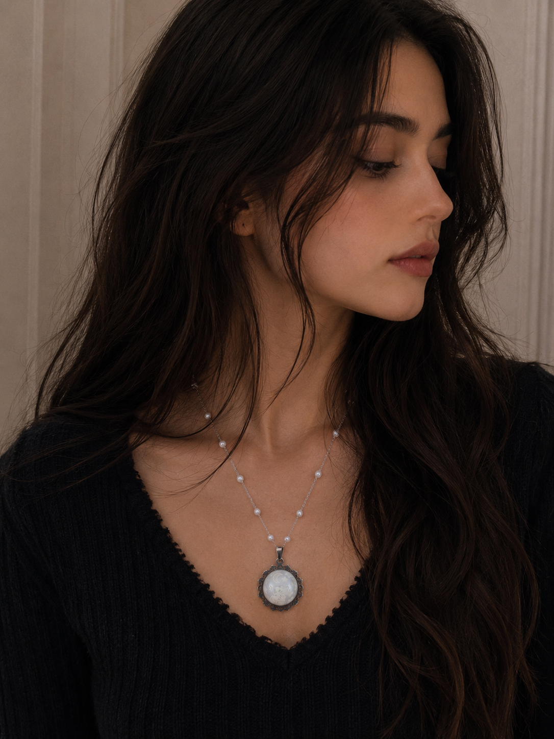 Collier rond à dentelle moyenne perle blanche de la fée penny 2