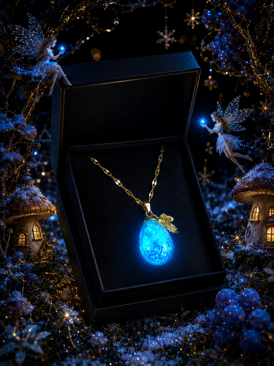 Collier gros Raisin bleu givré — lueur de topaze