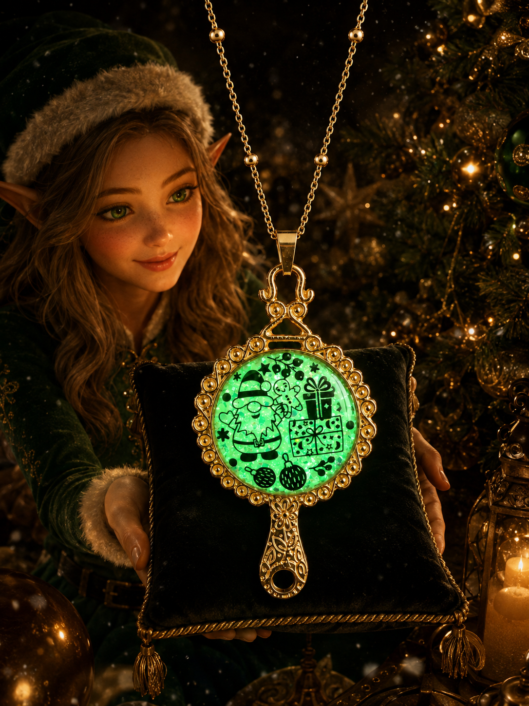 Collier Féerie de Noël Fluorescent – Création Artisanale Plaquée Or 18 Carats