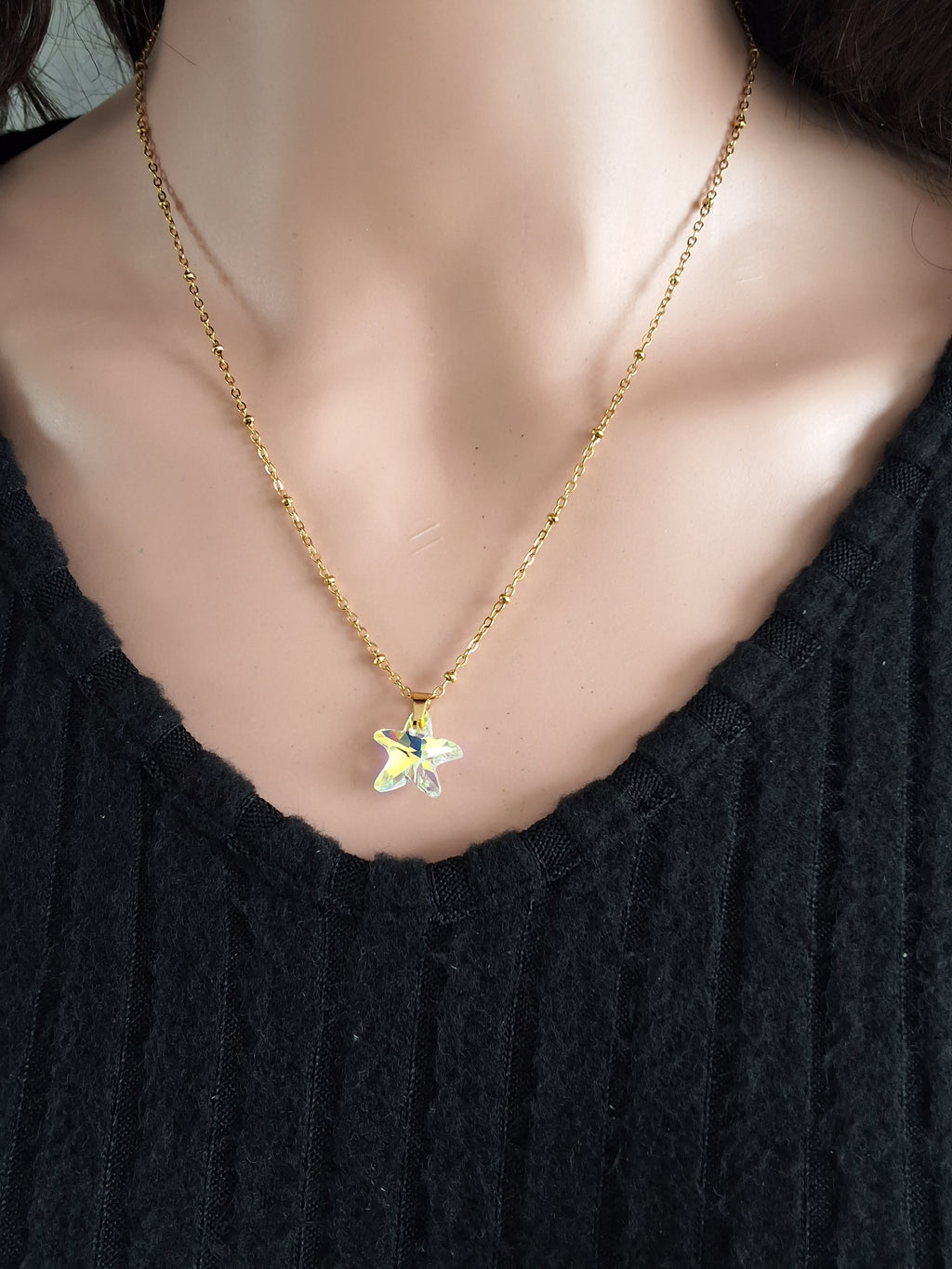 Collier petite étoile de mer en cristal or