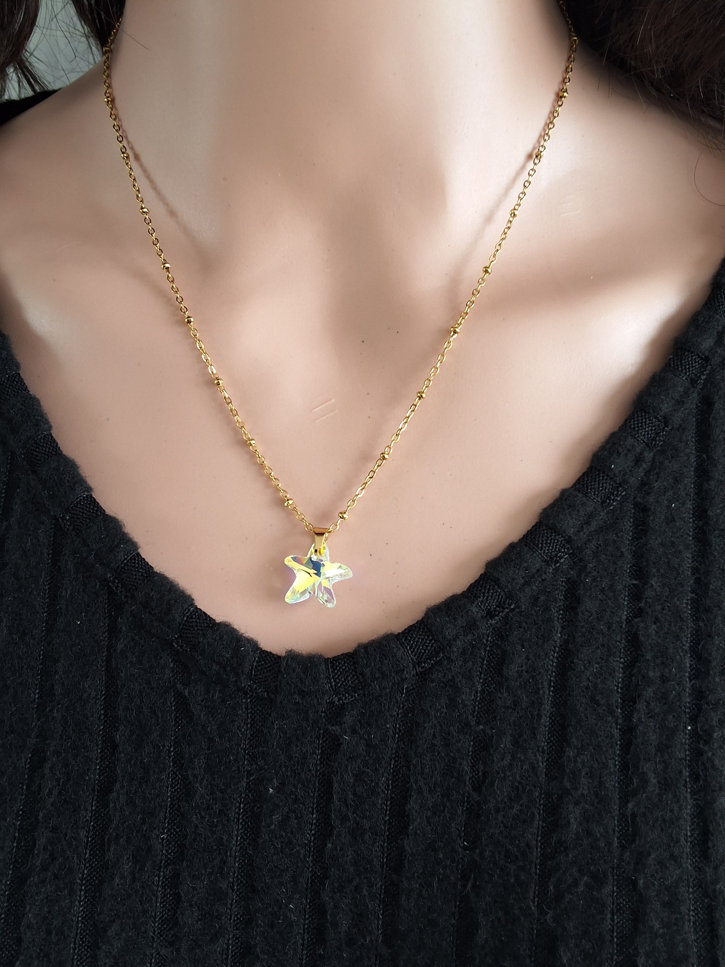 Collier petite étoile de mer en cristal or