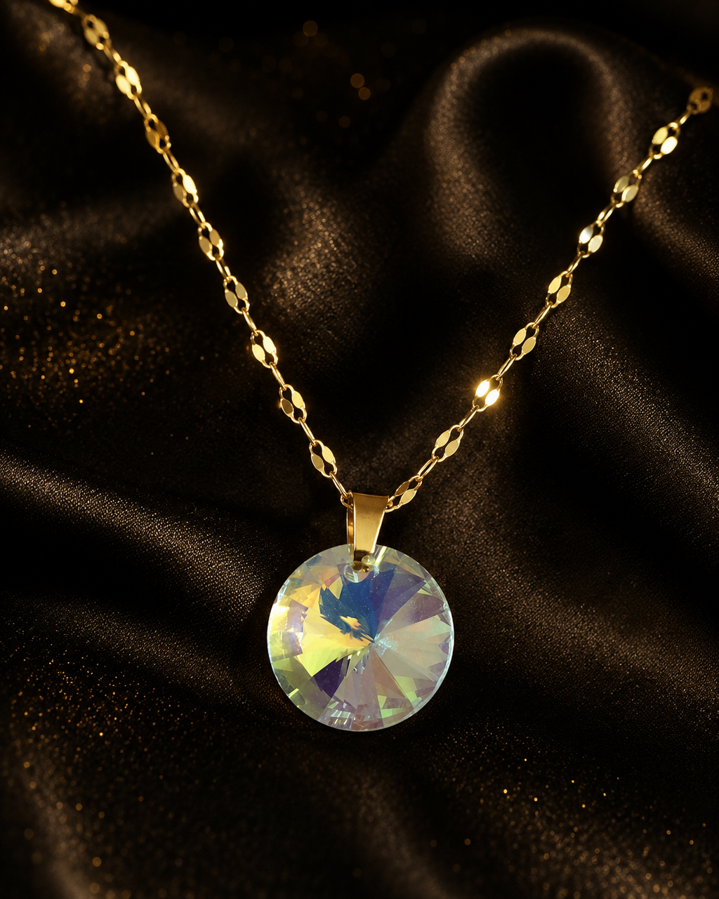 Le collier cristal  rond doré
