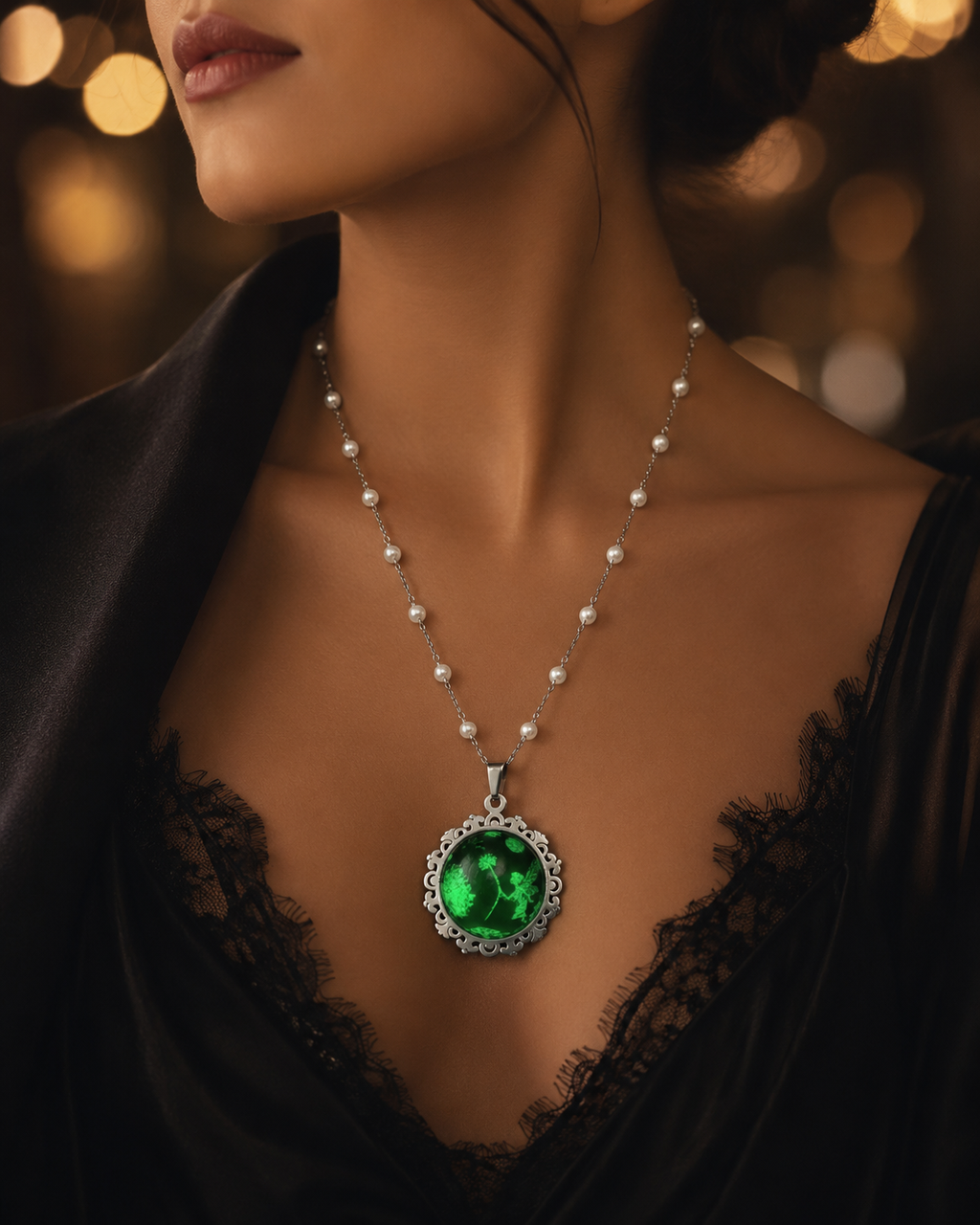 Collier rond à dentelle moyenne perle blanche de la fée kanys