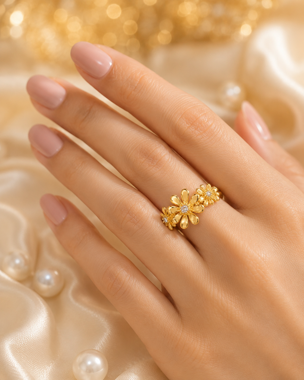 Bague jardin doré 3 marguerites