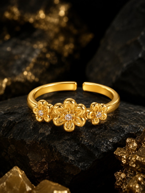 Bague 3 fleurs de cerisier floraison dorée