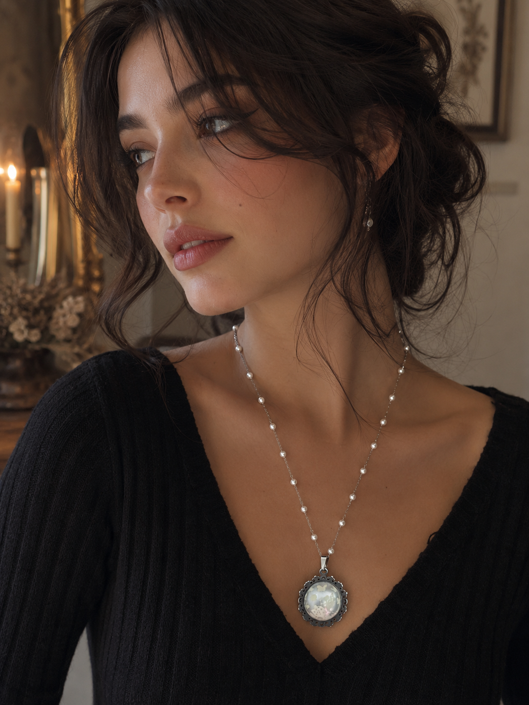 Collier rond à dentelle moyenne perle blanche de la fée félicia