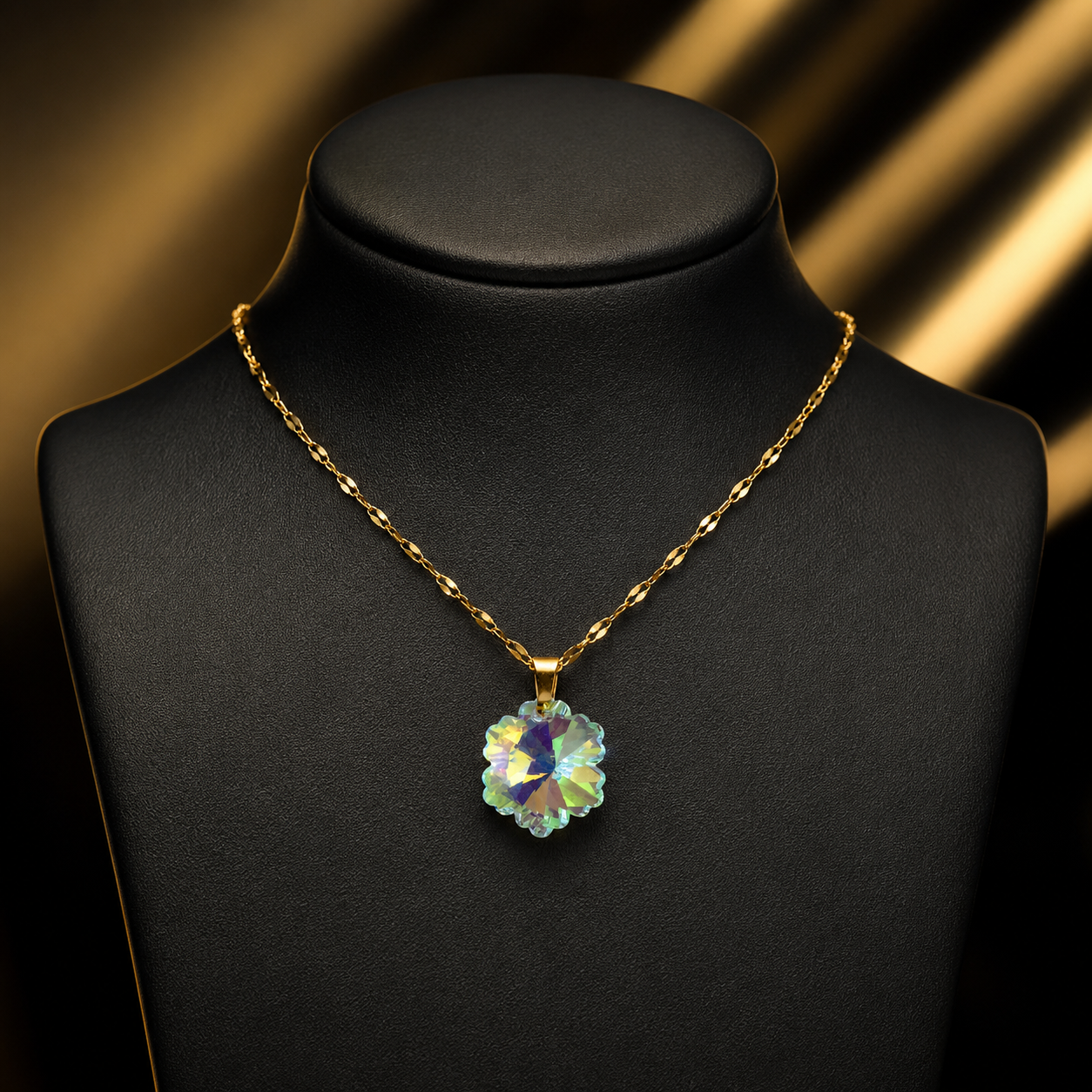 Le collier petit flocon hivernal en cristal doré