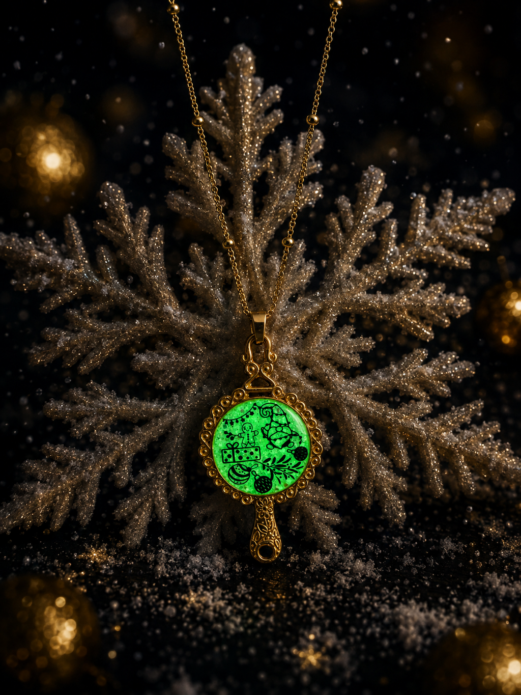 Collier L’Éclat Magique de Noël Fluorescent – Création Artisanale Plaquée Or 18 Carats