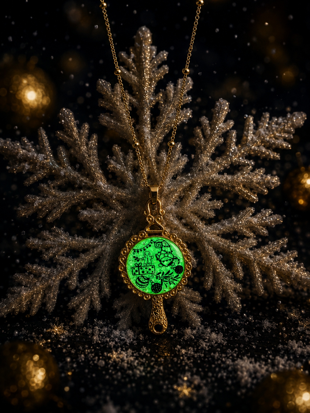 Collier L’Éclat Magique de Noël Fluorescent – Création Artisanale Plaquée Or 18 Carats