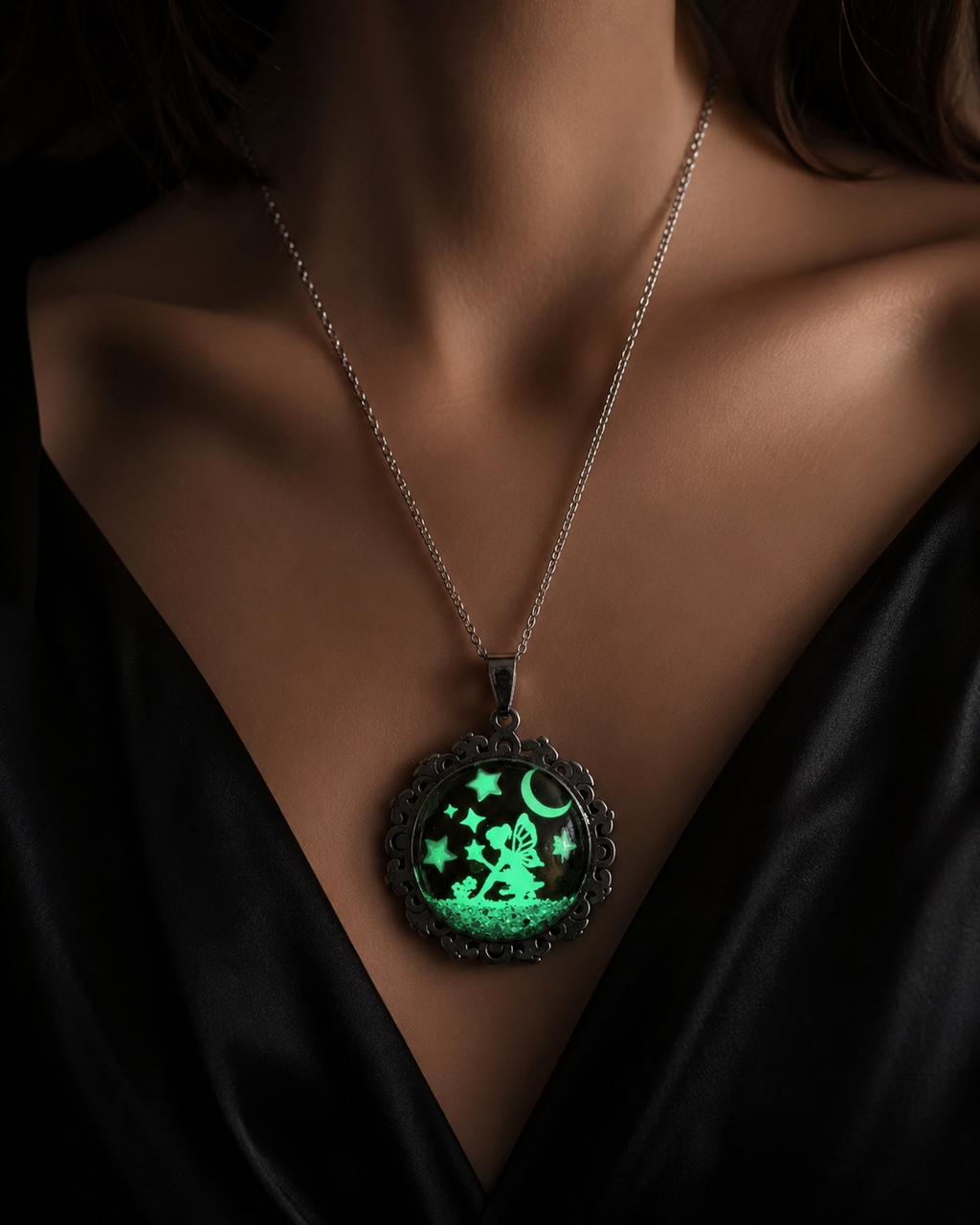 Collier de la fée luna avec grosse perle magique sous les étoiles